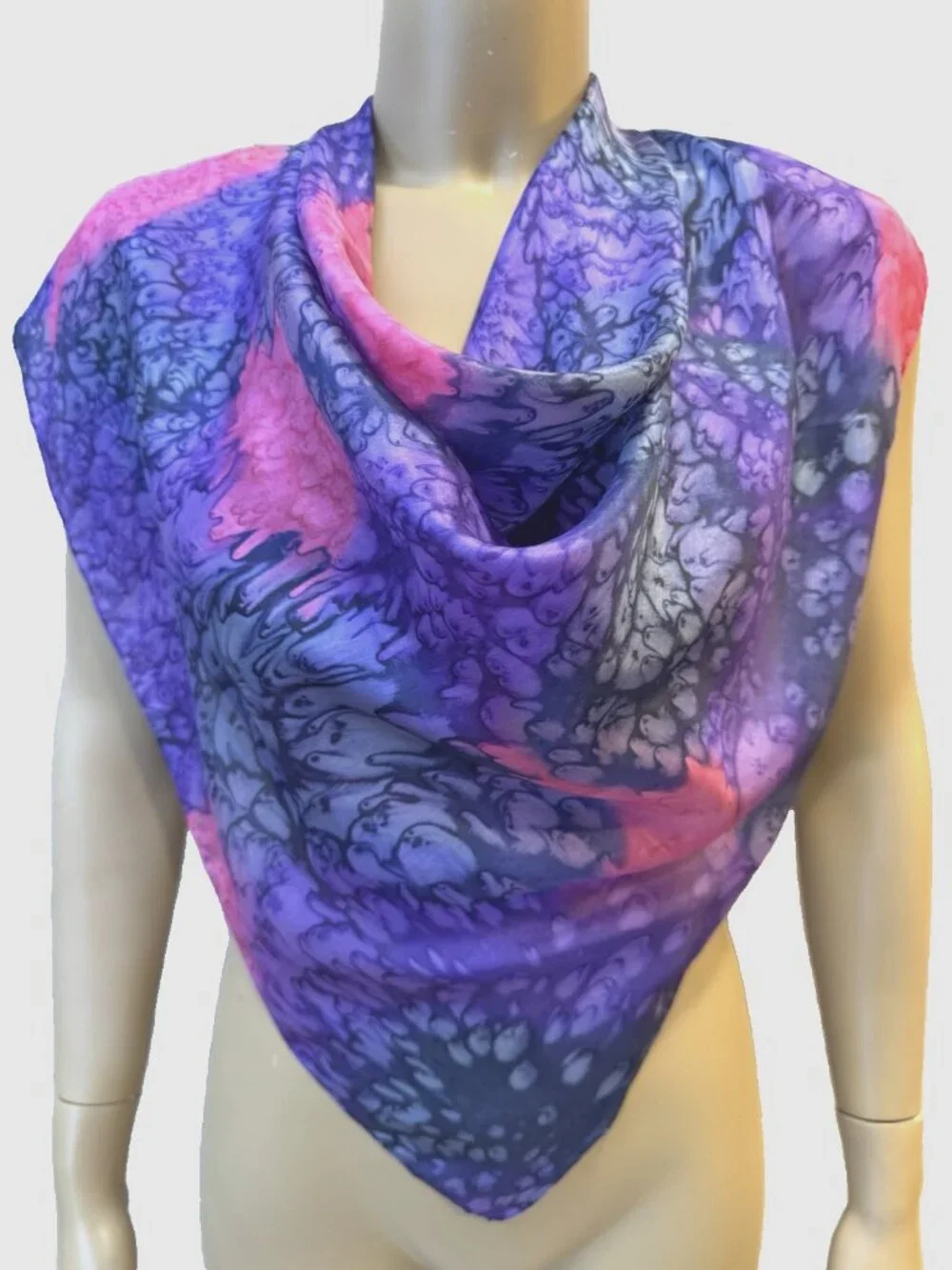 Vintage Silk Scarf Tie Dyed Color Bursts of Purple Pink Abstract 34